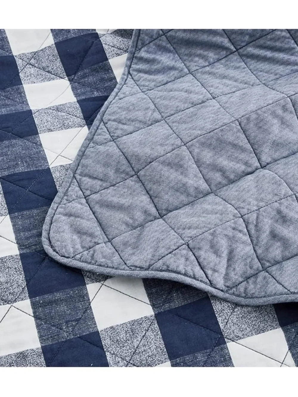 Blue and White Buffalo Check Queen 3 piece Quilt Set